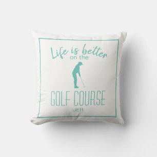 Coussin Citation de golfeur Monogrammé sarcelle et blanc
