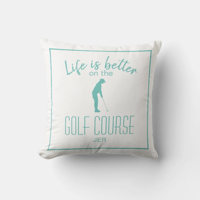 Coussin Citation de golfeur Monogrammé sarcelle et blanc (Recto)