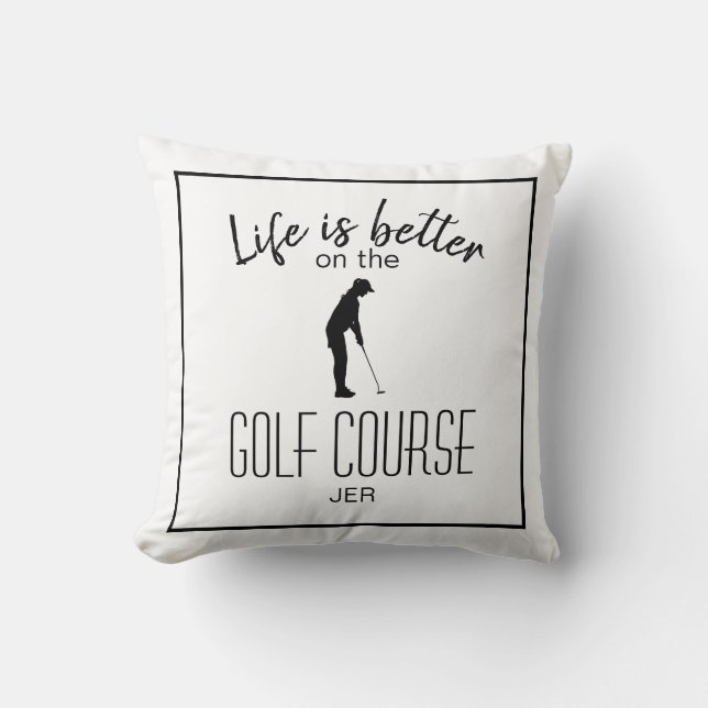 Coussin Citation de golfeur Sport Monogrammé Blanc & Noir (Recto)