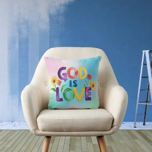 Coussin Citation de la Bible spirituelle Dieu est Amour Fl