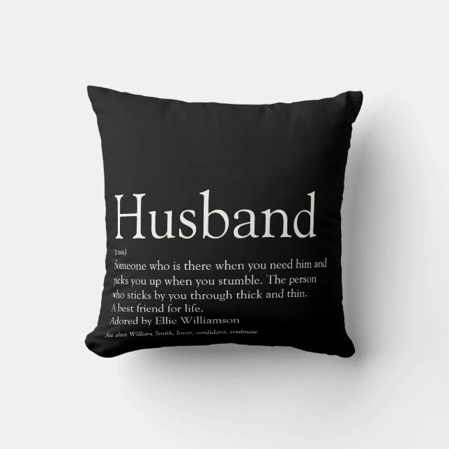 Coussin Citation de mari cool moderne en noir et blanc (Recto)