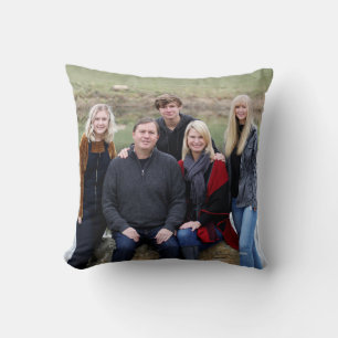 Coussin Citation de photo de famille personnalisée en bois