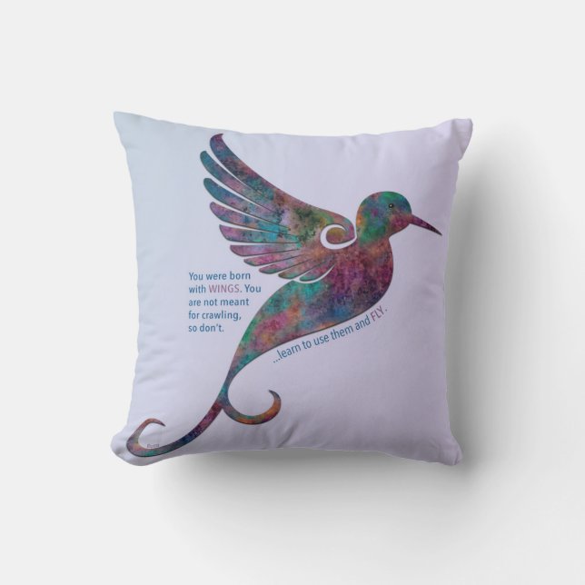 Coussin Citation de Rumi avec le colibri (Recto)
