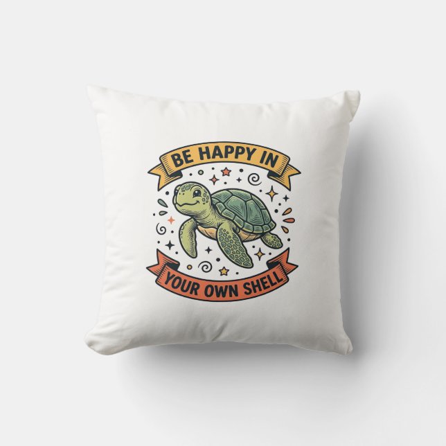 Coussin Citation de Tortue Heureuse Dessin de Gravure Vint (Recto)