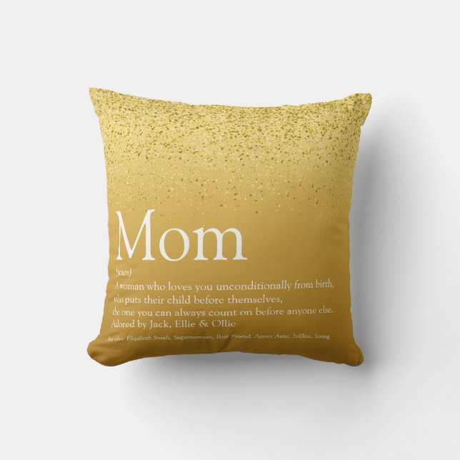 Coussin Citation Définition Maman Élégante Paillettes Doré (Recto)