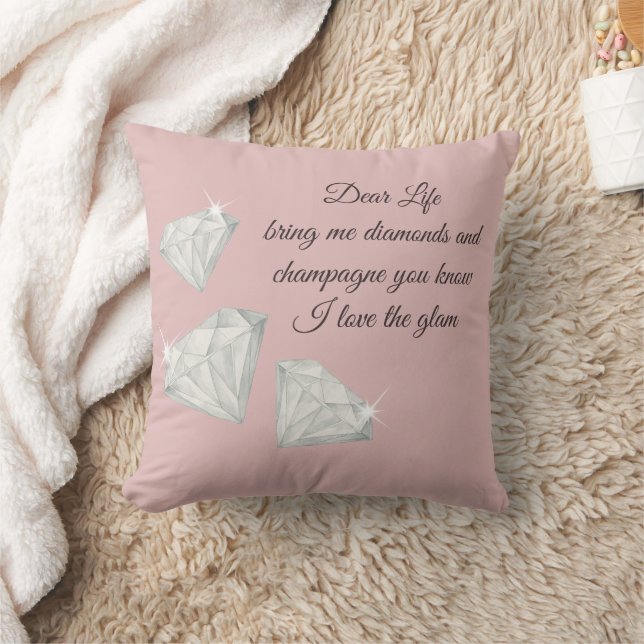 Coussin Citation Diamants & Champagne – Édition Cher La Vi (Couverture)
