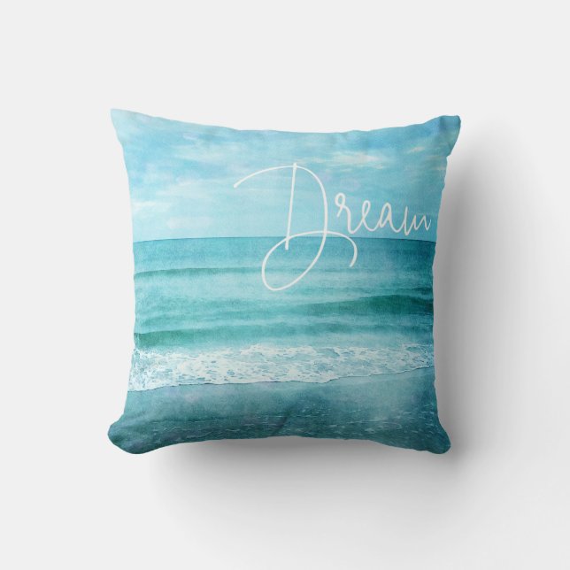 Coussin Citation Dream Yoga Plage Retro Turquoise Océan Bl (Recto)