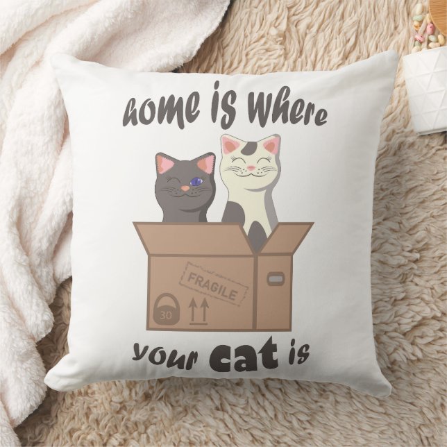 Coussin Citation drôle Accueil est où est votre chat (Couverture)