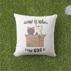 Coussin Citation drôle Accueil est où est votre chat