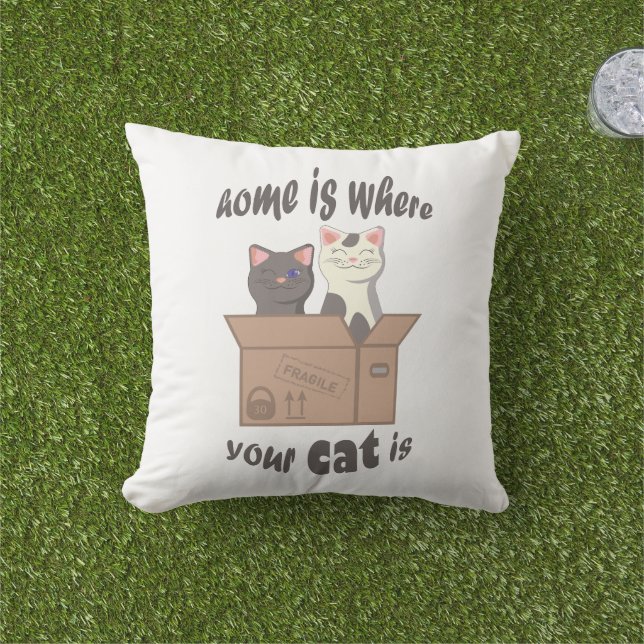 Coussin Citation drôle Accueil est où est votre chat (Herbe)