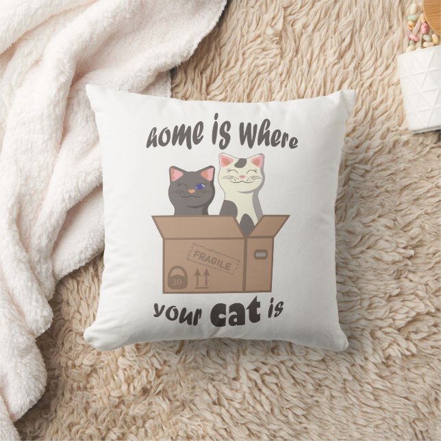 Coussin Citation drôle Accueil est où est votre chat (Couverture)