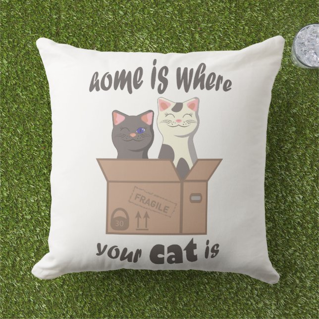 Coussin Citation drôle Accueil est où est votre chat (Herbe)