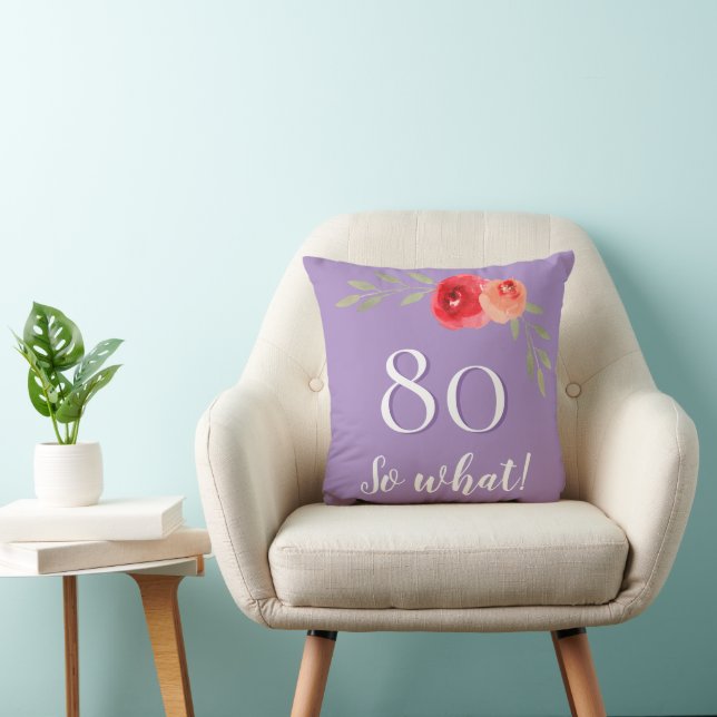 Coussin Citation drôle Aquarelle Rouge Rose 80e anniversai (Chaise)