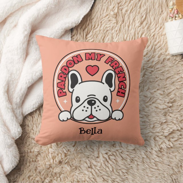 Coussin Citation drôle et nom personnalisé de Bouledogue F (Couverture)