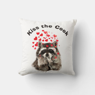 Coussin Citation drôle Kiss the Cook mignon Raccoons, Anim