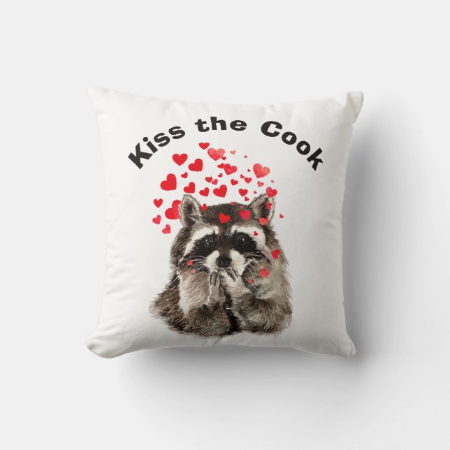 Coussin Citation drôle Kiss the Cook mignon Raccoons, Anim (Recto)