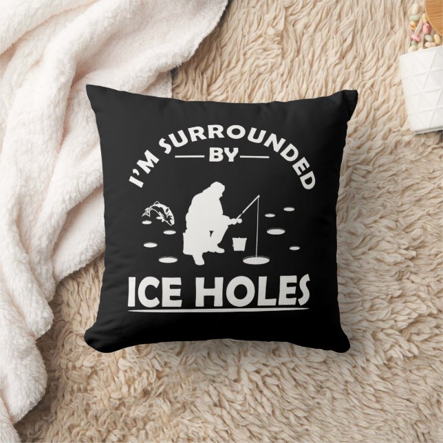 Coussin Citation drôle sur la pêche sur glace (Couverture)