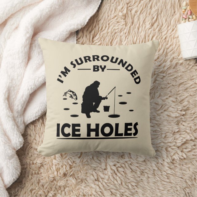 Coussin Citation drôle sur la pêche sur glace (Couverture)