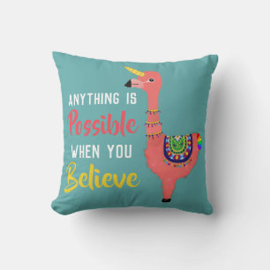 Coussin Citation du Flamant rose Unicorne Rose Cute Llama 
