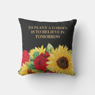 Coussin Citation du Jardin Noir du tournesol rose rouge