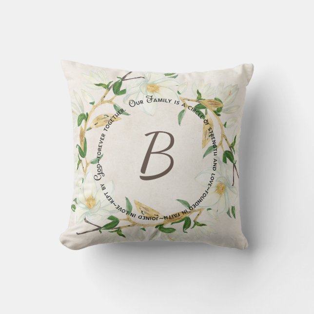 Coussin Citation et couronne Family Circle avec monogramme (Recto)