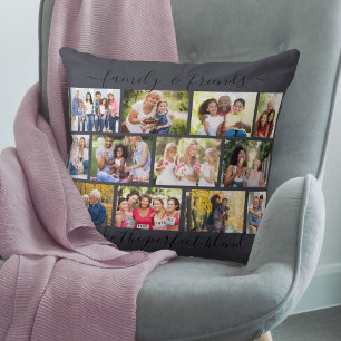 Coussin Citation Famille et amis 12 Photo Collage Ardoise