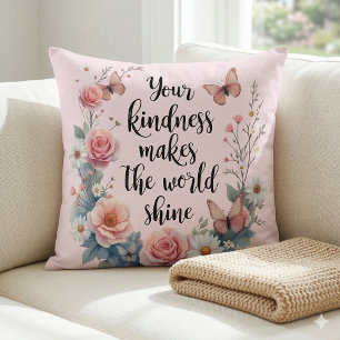 Coussin Citation florale inspirante avec papillons