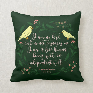 Coussin Citation florale verte Jane Eyre Charlotte Bronte