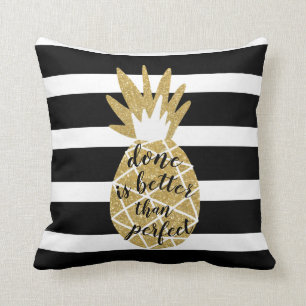 Coussin citation inspirante ananas or treillis noir