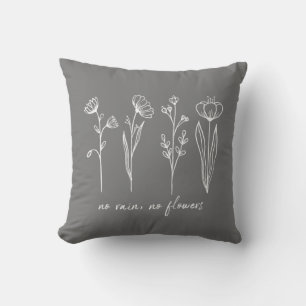 Coussin Citation Inspirante de Fleur Bohème Élégante Gris 