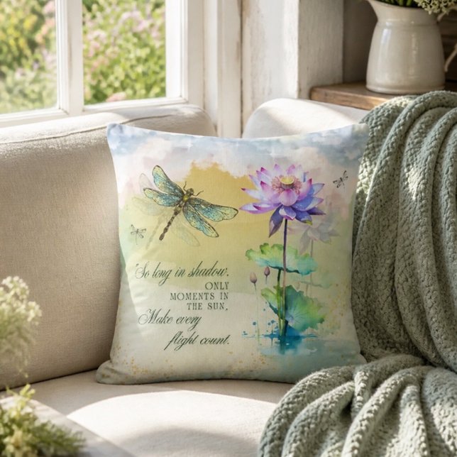 Coussin Citation Inspirante Libellule & Conception Aquarel (Créateur téléchargé)