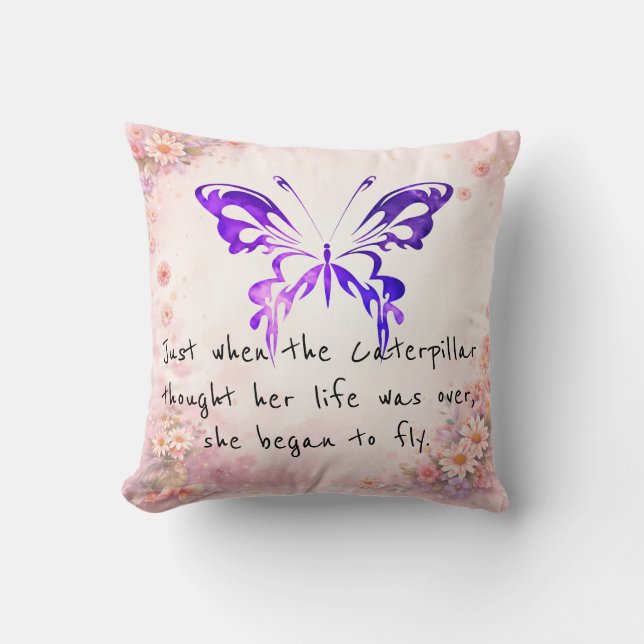Coussin Citation Inspirante Papillon Violet (Recto)