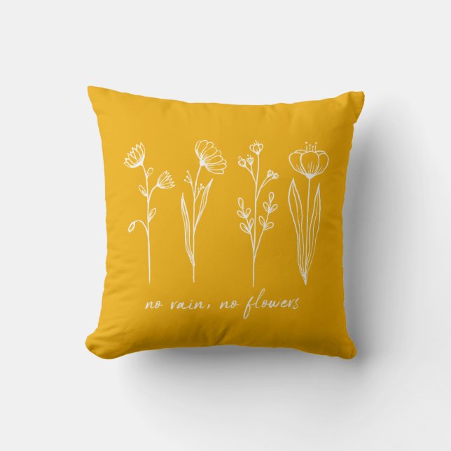 Coussin Citation Inspiration Minimaliste Floral Art Jaune (Recto)