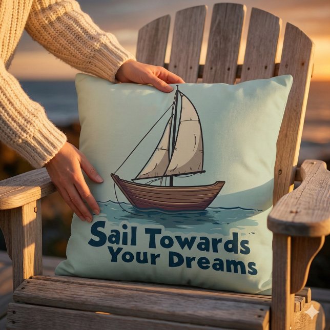 Coussin Citation Inspiration Nautique vintage (Vintage Sailboat Nautical Inspirational Quote Throw Pillow Mockup A)