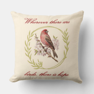 Coussin Citation Inspirationnelle d'Oiseaux, couronne de f