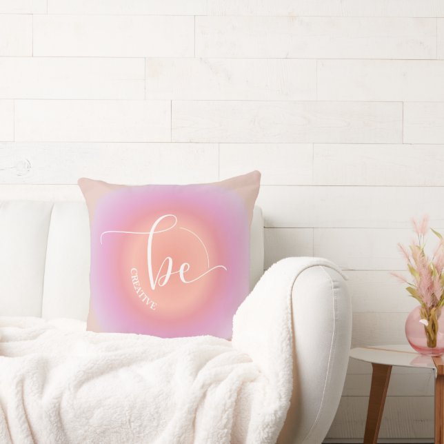 Coussin Citation Inspirationnelle moderne rose Soyez créat (Canapé)