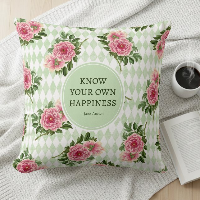 Coussin Citation Littéraire Florale Cottage Vert Sauge (Créateur téléchargé)