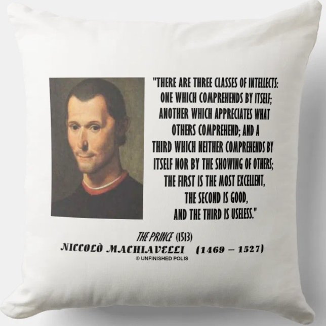 Coussin Citation Machiavelli Trois Classes D'Intelligents (Machiavelli's three classes of intellects quote on this throw pillow for any astute observer)