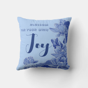 Coussin Citation moderne Retro Blue Chinoiserie Lotus Zen