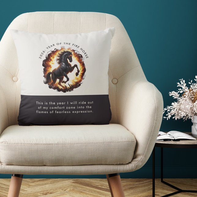 Coussin Citation motivante pour l'année 2026 du Cheval de  (2026 Year of the Fire Horse Motivational Quote Throw Pillow)