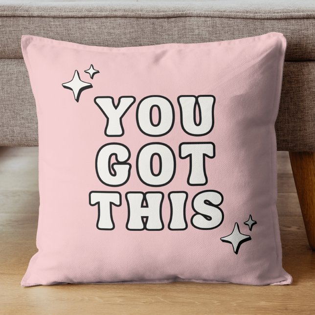 Coussin Citation Motivante 'You Got This' Rose Rétro (Créateur téléchargé)