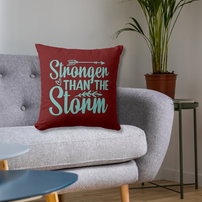 Coussin Citation Motivationnelle Bible Verset Typographie  (Motivational Quote Stronger Then The Storm Inspirational And Encouraging Quote Pillow)