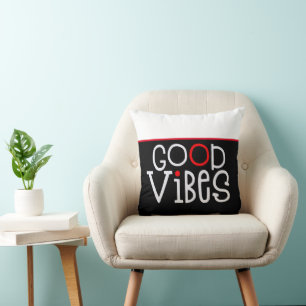Coussin Citation positive Good Vibes Blanc Rouge Noir
