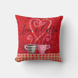 Coussin Citation rouge d'amour de coeur de tasses de café