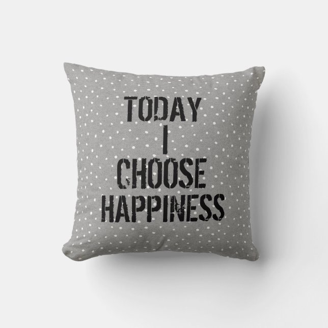 Coussin Citation sur le bonheur avec des pois (Recto)