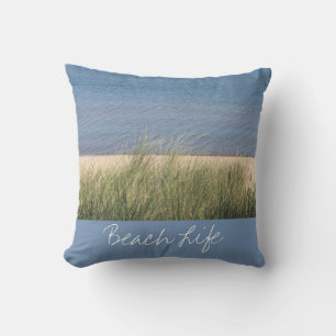 Coussin Citations de vie de plage Océan Rivage Bleu Blanc 