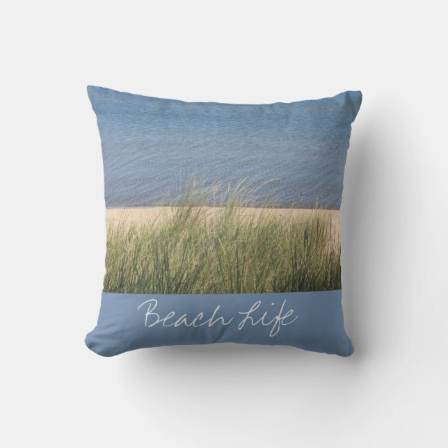 Coussin Citations de vie de plage Océan Rivage Bleu Blanc  (Recto)
