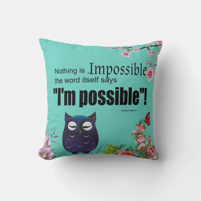 Coussin Citations de vie positive de chouette (Recto)