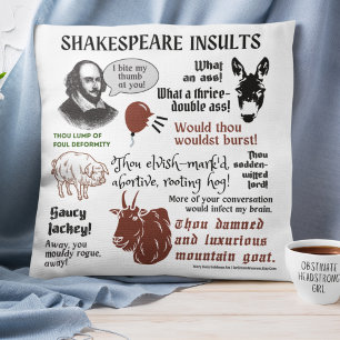 Coussin Citations d'insultes Shakespeare Boho Funny