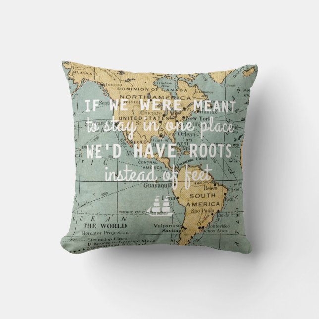 Coussin Citations vintages de voyage de carte (Recto)